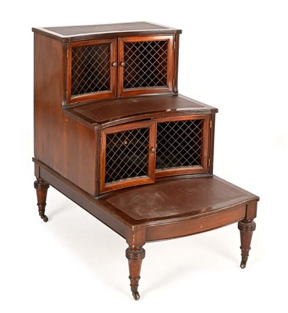 Scaletta da biblioteca in mogano, Inghilterra, fine XIX secolo tre gradini...