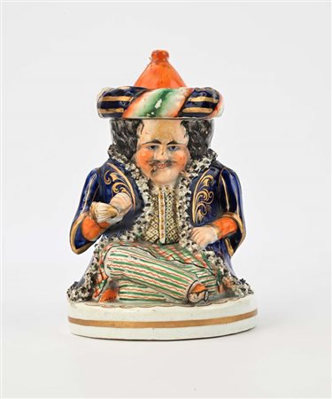 Philpot Toby tea caddy in ceramica policroma, Inghilterra, Staffordshire, XIX...