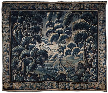 Arazzo fiammingo, fine del XVII secolo raffigurante un paesaggio boschivo con...