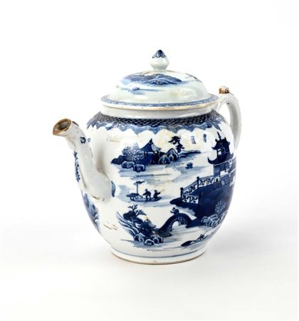 Teiera in porcellana bianca con decorazione monocroma blu, Cina, Compagnia...
