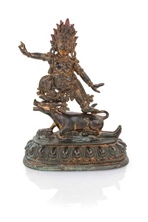 Scultura in bronzo raffigurante Yama Dharmaraja, Tibet, XVII secolo ritratto...