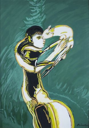 BRINDISI REMO (Roma 1918 - Lido di Spina 1996) "Pastorale" anni '80 Tempera...