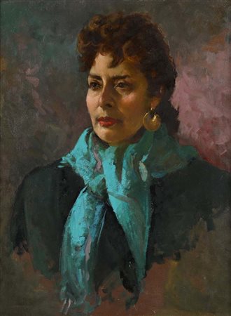 Alfredo Del Sordo Otranto 1905 - Roma 1961 Ritratto di signora con scialle...