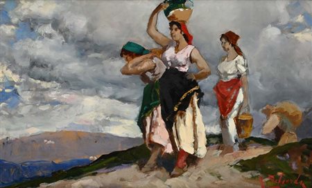 Alfredo Del Sordo Otranto 1905 - Roma 1961 Giovani donne al lavoro in...