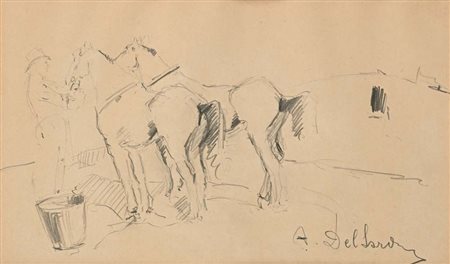 Alfredo Del Sordo Otranto 1905 - Roma 1961 Contadino e due cavalli in...