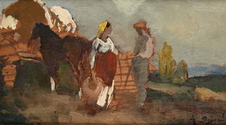 Alfredo Del Sordo Otranto 1905 - Roma 1961 Sosta di contadini con cavallo...
