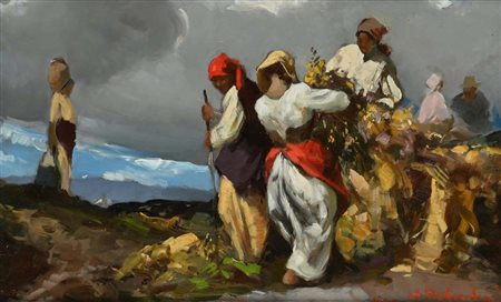 Alfredo Del Sordo Otranto 1905 - Roma 1961 Contadine che raccolgono erbe 1952...