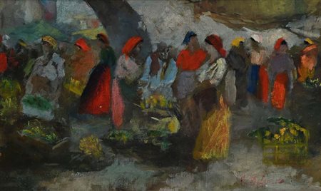 Alfredo Del Sordo Otranto 1905 - Roma 1961 Mercato di ortaggi Firmato: 'A del...