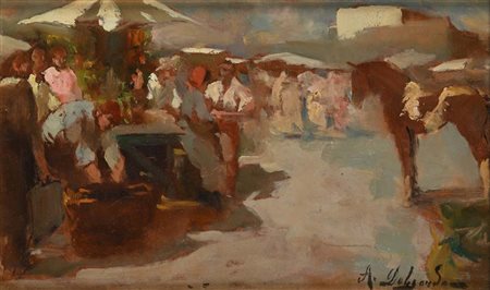Alfredo Del Sordo Otranto 1905 - Roma 1961 Scena di vita al mercato Firmato:...