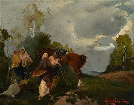 Alfredo Del Sordo Otranto 1905 - Roma 1961 sosta di contadine in campagna...