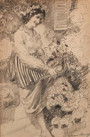 Alessio Issupoff Vjatka 1889 - Roma 1957 donna tra i vasi di fiori Firmato:...