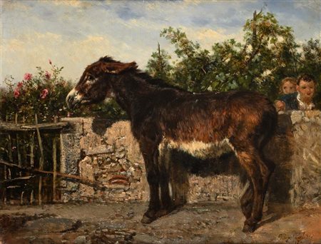 Filippo Palizzi Vasto 1818 - Napoli 1899 L'asinello solleticato Firmato e...
