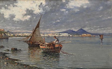 Giuseppe Carelli 1858 - 1921 Veduta di Napoli da Mergellina Firmato in basso...