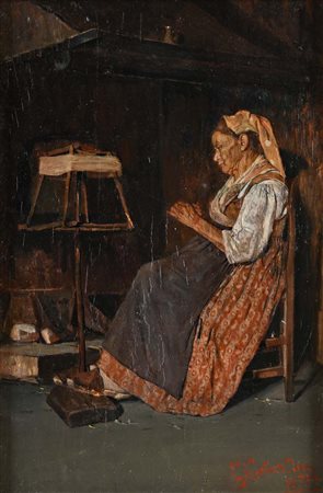 Giuseppe Costantini Nola 1844 - Napoli 1894 Donna che fila in un interno...