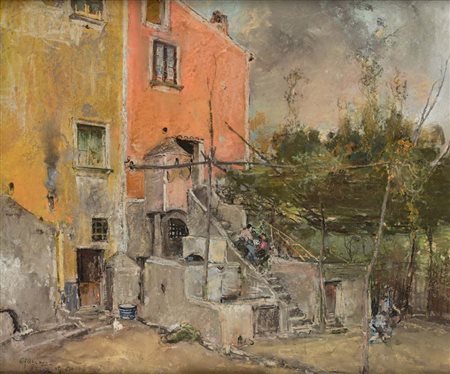 Giuseppe Casciaro Ortelle 1863 - Napoli 1941 'La casa rossa - Cava dei...