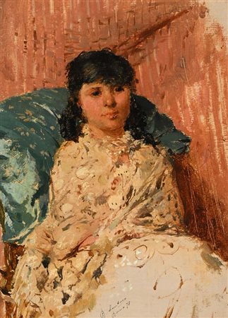 Rubens Santoro Mongrassano 1859 - Napoli 1941 Ritratto di giovane donna in un...