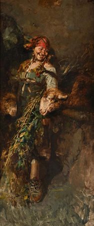 Tito Pellicciotti Barisciano 1871 - Barisciano 1950 Contadina con due pecore...
