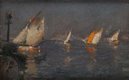 Gennaro Villani Napoli 1885 - Napoli 1948 Vele sotto costa olio su legno cm 8...