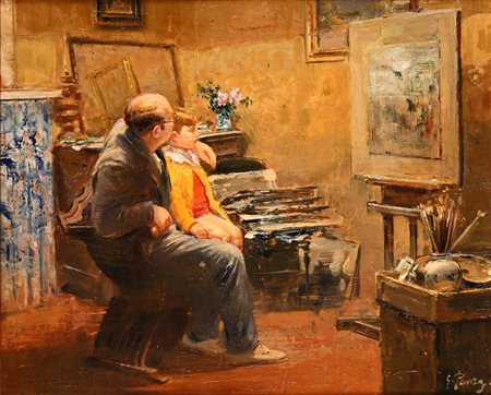 Giovanni Panza Miseno 1894 - Napoli 1989 Nello studio del pittore Firmato in...