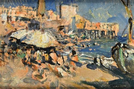 Gennaro Villani Napoli 1885 - Napoli 1948 Spiaggia affollata in una giornata...