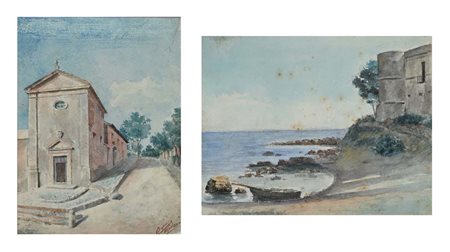 Scuola Italiana fine del XIX inizi del XX secolo a) Marina b) Strada con...