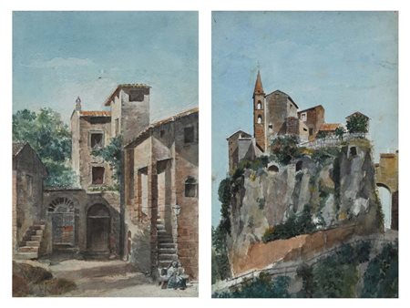 Scuola Italiana fine del XIX inizi del XX secolo Due vedute di paese...