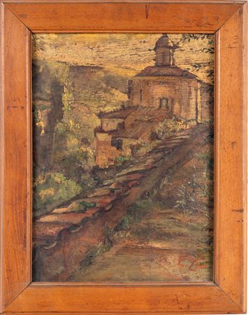 E. Zani (Scuola italiana del XX secolo) Veduta del duomo di Todi Firmato in...