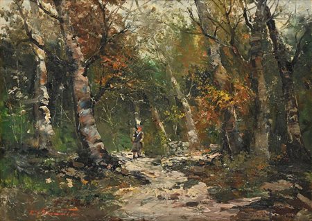 Ezelino Briante Napoli 1901 - Roma 1971 Bosco con figura Firmato in basso a...