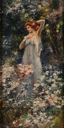 Vincenzo Migliaro Napoli 1858 - Napoli 1938 Giovane donna tra i fiori Firmato...