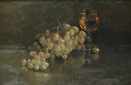 Dante Ricci Serra San Quirico 1879 - Roma 1967 Natura morta con uva e calice...