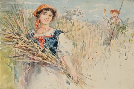 Pietro Scoppetta Amalfi 1863 - Napoli 1920 La raccolta del grano Firmato al...