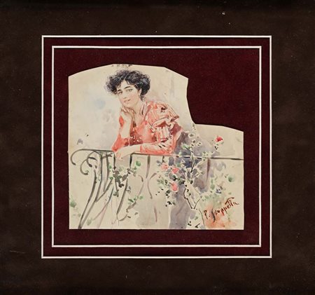 Pietro Scoppetta Amalfi 1863 - Napoli 1920 Giovane donna al balcone Firmato...