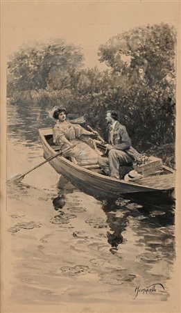 Pietro Scoppetta Amalfi 1863 - Napoli 1920 La gita in barca Firmato in basso...