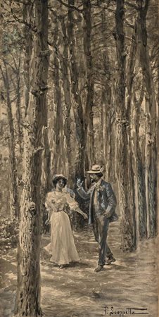 Pietro Scoppetta Amalfi 1863 - Napoli 1920 La passeggiata nel bosco Firmato...