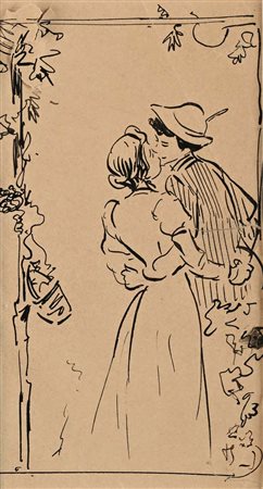 Pietro Scoppetta Amalfi 1863 - Napoli 1920 Idillio China su cartoncino cm 8,5...