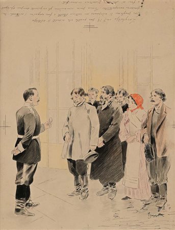 Pietro Scoppetta Amalfi 1863 - Napoli 1920 Scena con figure e militare...