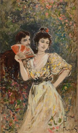 Pietro Scoppetta Amalfi 1863 - Napoli 1920 Corteggiamento Firmato in basso a...