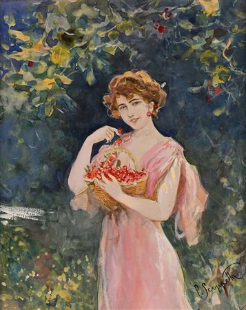 Pietro Scoppetta Amalfi 1863 - Napoli 1920 Una tira l'altra (giovane donna...