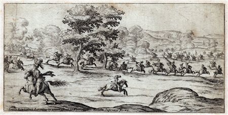 Ercole Bazzicaluva
(1590 ca. - 1641)
 Scena di cavalleria in un paesaggio con alberi