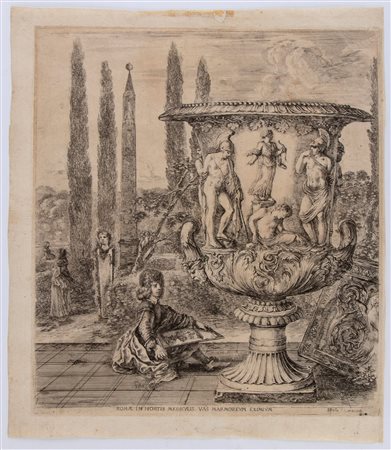 Stefano della Bella (Firenze, 1610 - 1664)

 Romae in hortis Medicæis vas marmoreum eximium