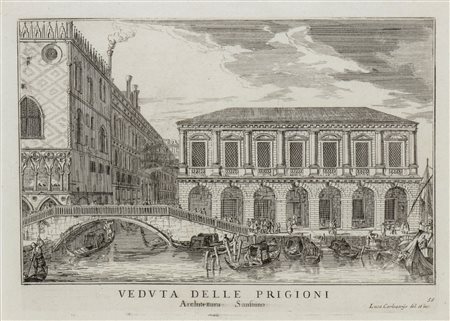Luca Carlevarijs
(1664 - 1730)
 Veduta delle Prigioni, Architettura Sansuino