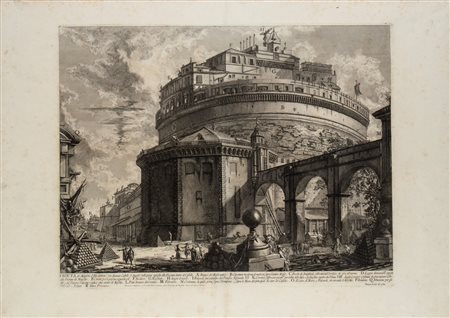 Giovanni Battista Piranesi
(Mogliano Veneto 1720 - Venezia 1778)
 Veduta del Mausoleo d'Elio Adriano (ora chiamato Castello Sant'Angelo)...