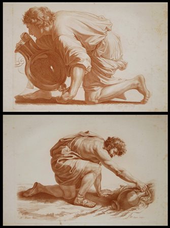 Antoine Carrée - Marie Adelaide Louise Duclos
(fl. 1780, fl. 1793)
 Uomo che raccoglie acqua con una brocca | Giovane con una brocca