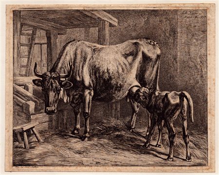 Johann Adam Klein
(1792 - 1875)
 Mucca che allatta un vitello, 1817