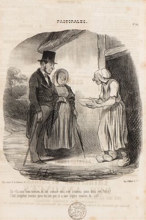Honoré Daumier
(1808 - 1879)
 Pastorales, no. 48: En v'ia, mon biau tnosieu, du lait comme vous n'en trouvais point dans vot Paris!