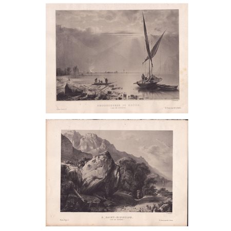 Antonio Fontanesi
(Reggio nell'Emilia 1818 - Torino 1882)
 Embouchures de Rhone | A' Saint-Gingolph (Lac de Genève)