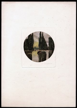 Angelo Rossini
(Roma 1871 - 1939)
 Il Laghetto dei Cipressi di Villa Falconieri a Frascati, 1910