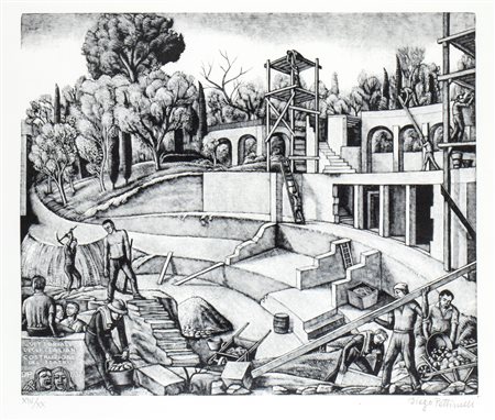 DIEGO PETTINELLI
(Roma 1897 - 1989)
 Vittoriale degli Italiani. Costruzione del teatro., 1937