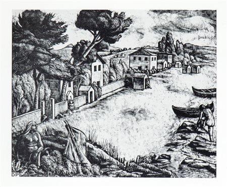 DIEGO PETTINELLI
(Roma 1897 - 1989)
 Scrocio con case e le barche