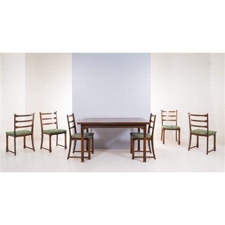 PRODUZIONE EUROPEA 1970 ca., Tavolo da pranzo e sei sedie